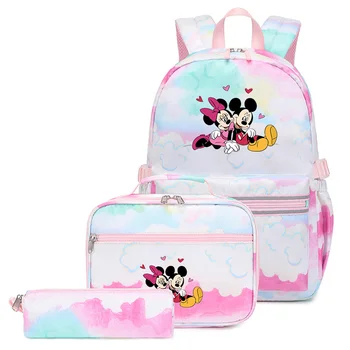  3 шт./компл. Рюкзак Disney с Микки и Минни, красочная сумка, школьные сумки для мальчиков и девочек, подростковые студенческие сумки с сумкой для ланча, дорожные сумки Mochilas