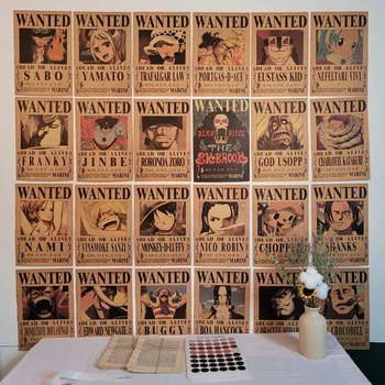  One Piece Wanted Bounty Плакат Из Плотной Крафт-бумаги Аниме Луффи Соломенная Шляпа Пираты Четыре Императора Ока Шичибукай Обои Для Рабочего Стола RoomDecor