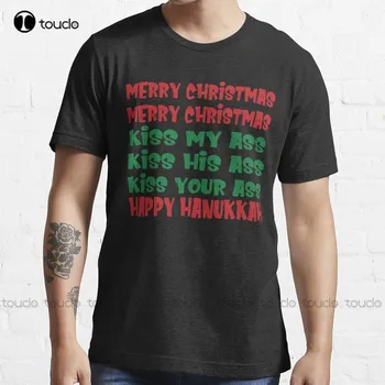  Веселого Рождества, поцелуй меня в задницу, забавная футболка с изображением Ханукальных каникул, футболки с кошками на заказ, футболка с цифровой печатью для подростков Aldult, унисекс