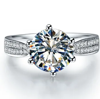 Классическое женское обручальное кольцо с шестью зубцами и 2-каратным бриллиантом из белого золота 14 карат с улучшенной прозрачностью ювелирных изделий