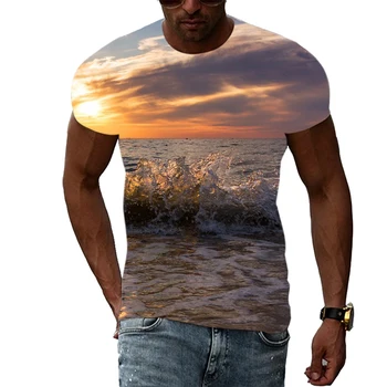  Летние Новые 3D Хит продаж, Футболки с изображением Пляжных Пейзажей, Мужские Модные Трендовые Красивые футболки С Пейзажным Принтом, Повседневные футболки