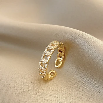  Модные Изысканные кольца-цепочки с геометрическим покрытием из 14 Карат для женщин, девочек, ювелирные изделия с регулируемым открытием, Цирконий AAA, подарок для свадебной вечеринки