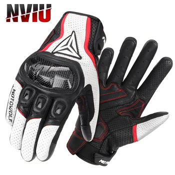  Мотоциклетные перчатки из натуральной кожи, мотоциклетные перчатки с полными пальцами, летние Защитные перчатки для мотокросса из углеродного волокна Guantes