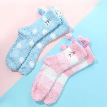  Носки с аниме Kawaii Sanrio, Милые носки Cinnamoroll My Melody, зимние утепленные Теплые Противоскользящие носки для дома, Рождественский подарок для девочек
