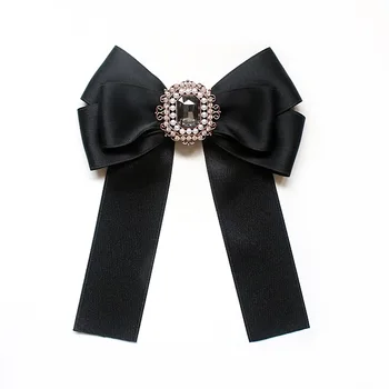  Черная винтажная рубашка с большим бантом и кристаллами, предварительно завязанный галстук-бабочка, Броши, Булавки для лацканов для женщин и девочек, Элегантный прямоугольник